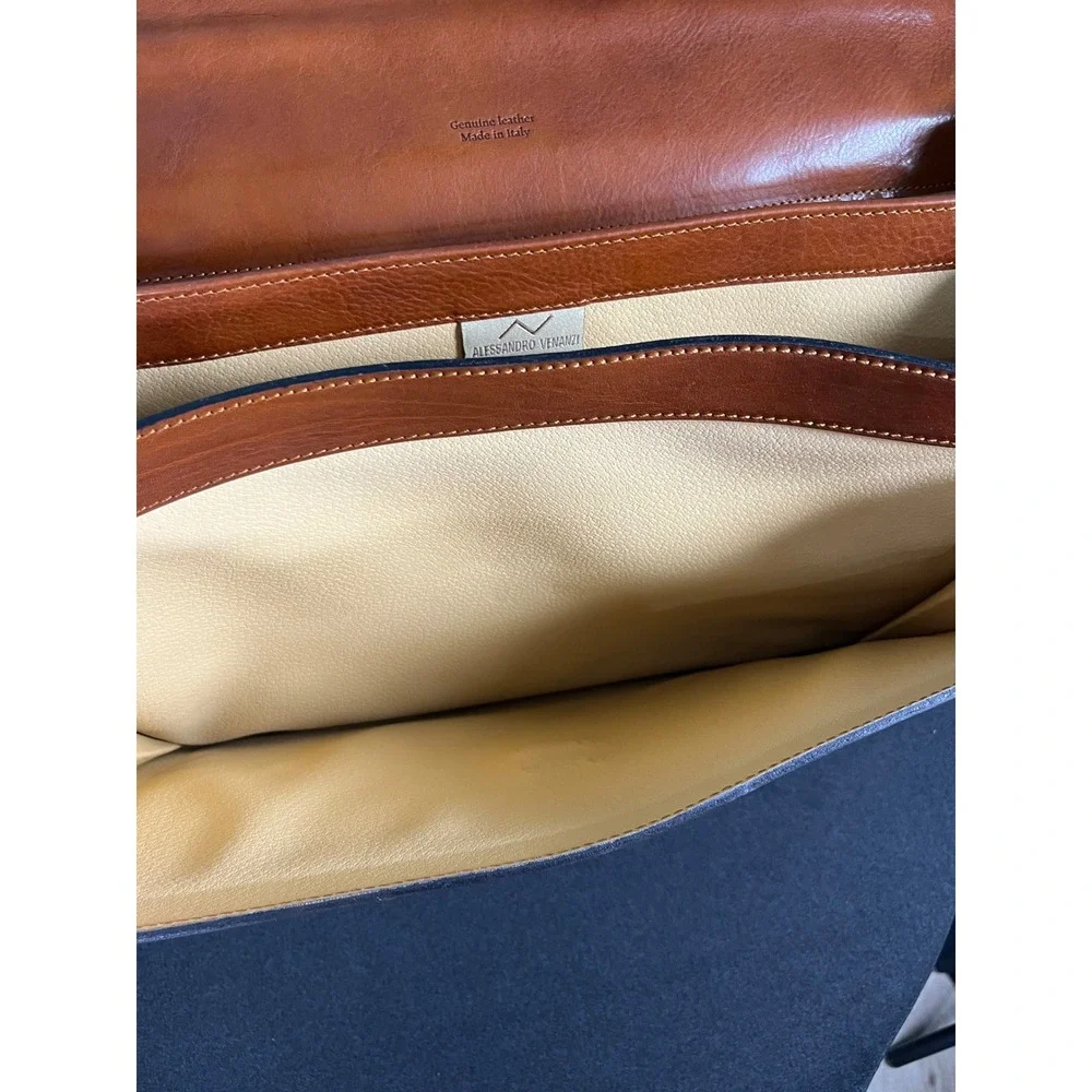 Alessandro Venanzi Mens Brown Leather Briefcase Made in Italy Professional Bag